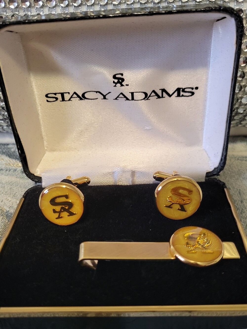 Vintage Stacy Adams Gold Cufflinks with Tie Clip Set